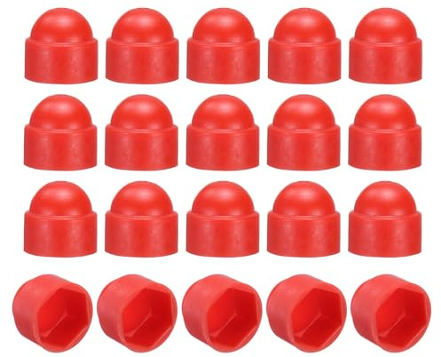 QUARKZMAN 20 st Hexagonala mutterskydd, M8 x 13 x 15 mm, plastskydd, för sexkantiga bultar, för inomhusinredning och bilbultar, röd