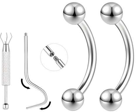 ZS 1 paire de piercings droits incurvés en titane de 16 g/18 g – Petit piercing pour sourcil, langue, lèvre, téton, oreille, pour homme et femme, 6 mm/8 mm/10 mm/12 mm