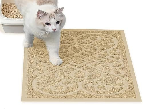 JWPET Cat Litter Mat-BPA Free, Waterproof & Non-Slip, Soft Padded Mat for Cat Paws, Litter Catcher Mat for Litter Tray (Beige, 30×18inch)