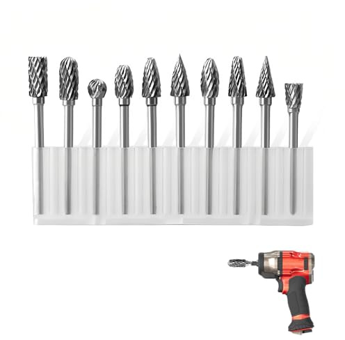 Set di frese rotanti in carburo di tungsteno – 10 pezzi con doppio taglio e stelo da 1/8 – per intaglio in legno, incisione, foratura, lucidatura, lavorazione del metallo, modellismo e finitura