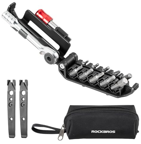 ROCKBROS Outil Vélo Multifonction 10 en 1 avec Cliquet et Démonte-Pneus | Compact et Léger, Kit Réparation pour Vélo Route, VTT et Dépannage en Déplacement