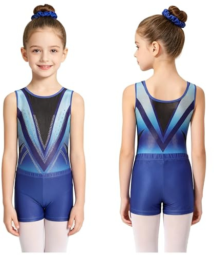 Sinleey Danströja, flicka, gymnastikdräkt, set, dansbody, set, leotard, barn, dansbody med shorts, gymnastikdräkt med byxor, sport, blå, 134-140