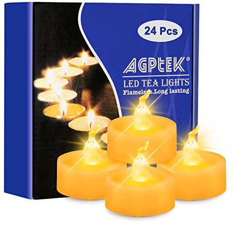 AGPtek LED Kerzen mit Timer, 24er Pack batteriebetriebene flammenlose Teelichter mit Timerfunktion 6 Stunden an und 18 Stunden aus für Hochzeit, Party, Haus Dekoration (flackernd Gelb)