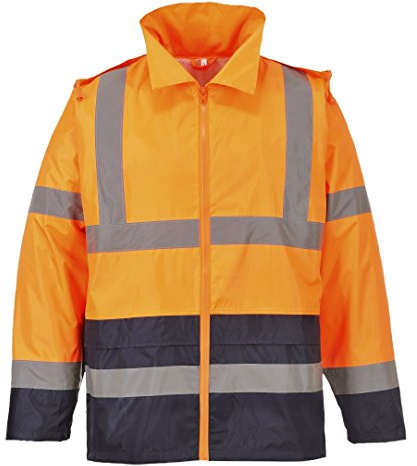 Portwest H443 Hi-vis Jacka Klassisk Kontrast Vanlig Väv Lättvikt Ventilerad | Orange/Marinblå, XL, EN ISO 20471 Klass 3, UPF 50+, 2 Fickor, Lång Ärm, Tejpade Sömmar, Djupa Förvaringsfickor, Vattentät