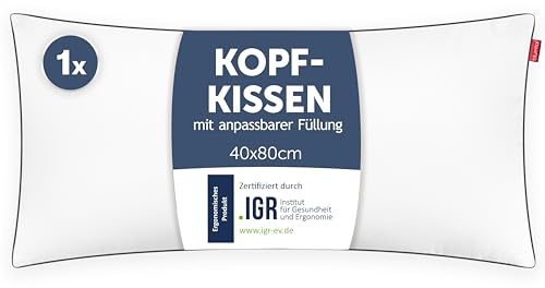 Blumtal Kopfkissen 40x80 cm - Nackenkissen mit anpassbarer Füllung - 100% Mikrofaser & waschbar bis 95 Grad - höhenverstellbares Kissen mit Paspel - für erholsamen Schlaf
