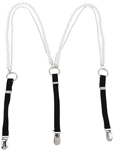 Tubayia Bretelle regolabili elastiche da donna a forma di Y con perle lucide e strass, Nero , Taglia unica