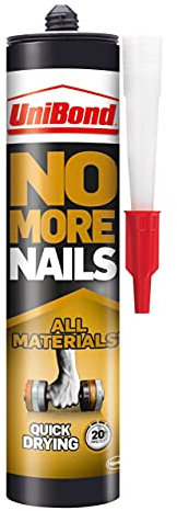 UniBond No More Nails All Materials Quick Drying Construction Adhesive, All Materials Grab Adhesive, High Strength Adhesive Bonding, No Nails Required, White, 390 g Cartridge