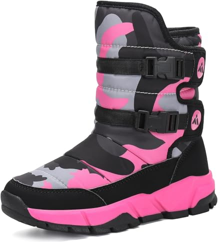 Mishansha Toddler Snow Boots Kids Warm Plush Lining Girls Winter Boots Boys Waterprood Non-Slip Cold Weather Shoes Rose 8.5