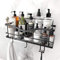 KINCMAX Shower Shelf - Self Adhesive Shower Caddy with 4 Hooks - No Drill Large Capacity Stainless Steel Rack - Aesthetic Shower Organiser for Bathroom Wall Decor - Matte Black