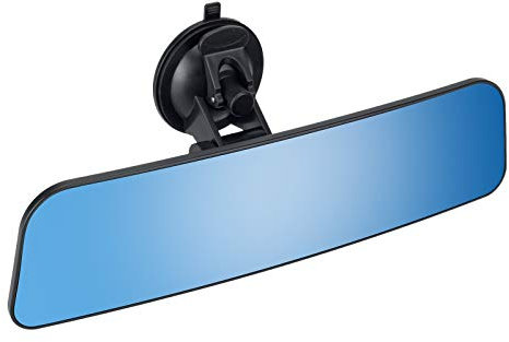 12'' Large Anti Glare Rear View Mirror with Suction Cup, Stick on Universal Driving Interior Rearview Blue Mirror with Convex Wide Angle Mounted on Windscree for Baby, Child, Car, Boat,Truck, Van