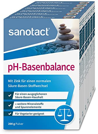 sanotact pH-Basenbalance Pulver (6 x 200g) • Für Säure Basen Balance mit Mineralien • Entsäuerungskur mit Zink, Magnesium, etc. • Basenpulver für normalen Säure-Basen-Stoffwechsel