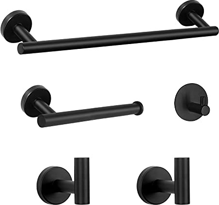 NearMoon Juego de 5 Piezas de Accesorios de baño Sus 304 de Acero Inoxidable Grueso, Incluye Barra de Toalla de 16 Pulgadas + Soporte para Papel higiénico + 3 Ganchos multifuncionales Accesorios de