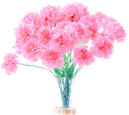 Bouquet di 10 mazzi di garofani artificiali in seta, fiore singolo da 50,8 cm e foglia verde per feste in casa, decorazione per la casa, decorazione per matrimoni e matrimoni (rosa)