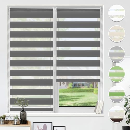 HOMEDEMO Doppelrollo Klemmfix ohne Bohren & mit Bohren, Rollos für Fenster und Tür, 75x120cm (Stoffbreite 75cm, Anthrazit), Duo Rollo Klemmrollo lichtdurchlässig, Fensterrollo Sichtschutz