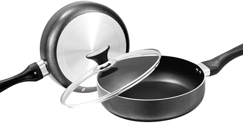AM Home and Kitchen - Induction Frying Pan with Lid Non Stick, Saute Pan with Lid, Wok Non Stick with Lid, Frying Pan for Induction Hob (22 cm)