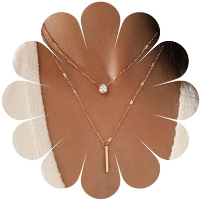 Aneneiceera Boho Layered Shining Strass Halskette Choker Gold Crystal Bar Anhänger Halskette Multi Layered Vintage Halskette Kette Schmuck für Frauen und Mädchen