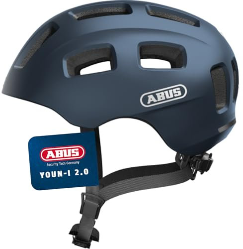 ABUS Fahrradhelm Youn-I 2.0 - mit Licht für Kinder, Jugendliche und Junge Erwachsene - Mädels Jungs - Blau, Größe S, Blau (Midnight Blue), S (48-54 cm)