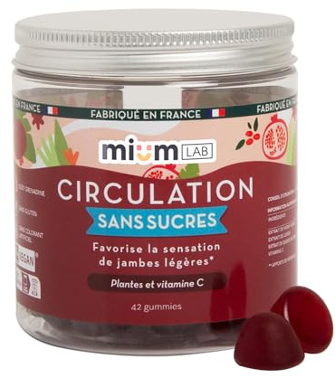 Mium Lab - Circulation sanguine, Jambes lourdes, Élimination de l’eau - Plantes (Vigne Rouge, Cassis & Queues de Cerises) Vitamine C - Gummies Sans Sucres - Cure 21 jours - Fabriqué en France