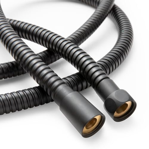OFFO Manguera Ducha 2.0 m,con Protección Antitorsión,Manguera de Ducha Grande de 11 mm de Diámetro,Flexo Ducha Manguera de Alta Presión de Repuesto de Acero Inoxidable,Negra
