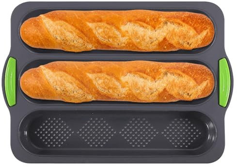 Greyoe 1 Piece Silicone Baguette Mould with Three Slots for Baking DIY (Grey)
