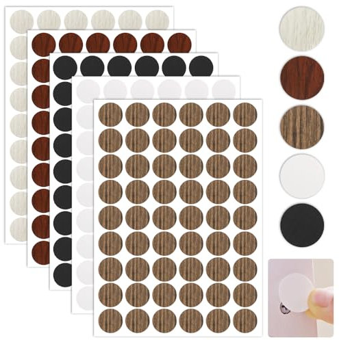 NAROSEBE 270 Stück Schraubenlochabdeckungen, 21 mm Schraubenloch Aufkleber Abdeckkappen, PVC Abdeckkappen Schraubenloch Selbstklebend, Abdeckkappen für Schrauben Holzmöbel, Schrankregale (5 Farben)