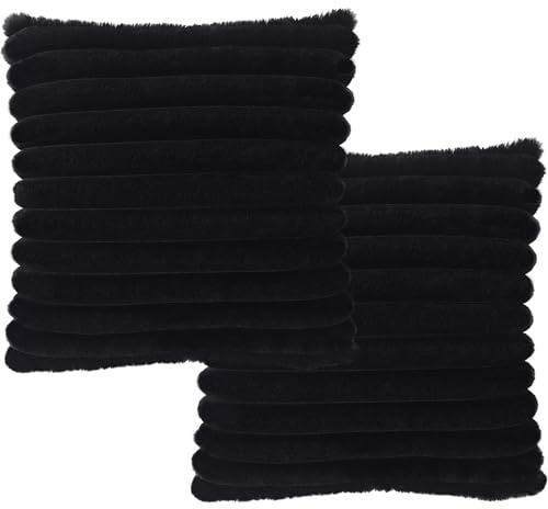 Bunliuys 2 Pack Pillow Covers, 20x20 Faux Fur Square Throw Pillow Covers for Living Room Decorations Throw Pillow Case, Throw Pillow Cover Cushion Cover for Home Sofa Bedroom Car, Black
