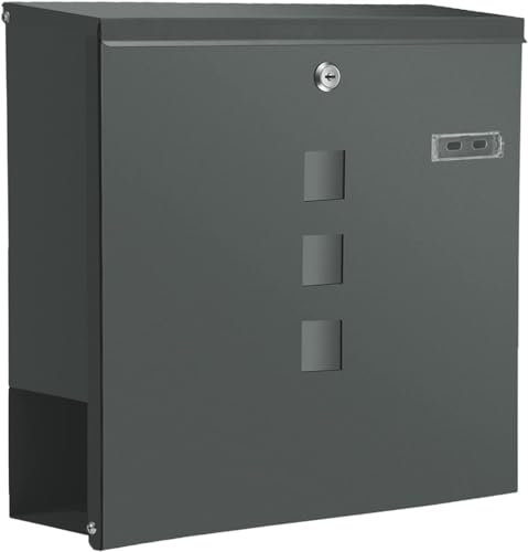 Qobobo Buzón antracita gris con compartimento para periódicos, color antracita, valla, buzón con placa para nombre, rollo de periódicos, resistente al agua, gran ranura DIN A4