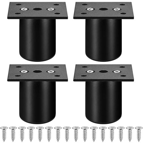 Zhujiehigh 4 Pcs Adjustable Furniture Legs, 2 Inch Metal Table Feet for Chair, Desk, Bed, Sofa, Kitchen Cabinet - Round, Black (50mm)