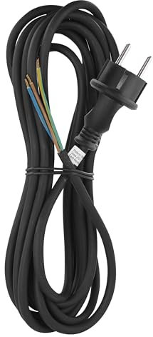 EMOS Gummi-Anschlussleitung 5 m, Zuleitungskabel, Anschlusskabel für mittlere mechanische Belastung, Verbindungskabel Schuko, 3 x 1.0 mm2, H05RN-F Gummi/Neopren, Schwarz