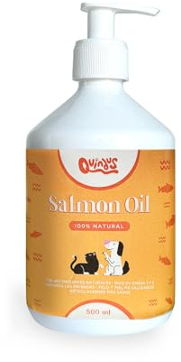 QUINDUS - Aceite de Salmón para Perros y Gatos | Aceite de Pescado con Omega 3 para Articulaciones, Piel y Pelaje | Anti-inflamatorio Natural | Compatible con Alimentación Seca y Húmeda (500g)
