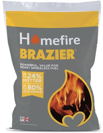 Homefiire Brazier Smokeless Coal 10kg | Long-Lasting, Low-Emission Fuel for Open Fires & Multi-Fuel Stoves | Attractive Flame | Ready to Burn