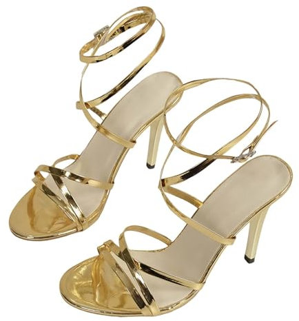 Sandaletter damer med klack remsandaler höga klackar pumps klänning skor peep tå romerska sandaler party bröllop skor damskor eleganta kvällsskor klackskor sommarskor damsandaler, Guld, 36 EU