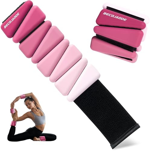 BECOJADDE Ankle Weights Set of 2 (Each 0.45kg) for Women Men Adjustable Silicone Wrist Weights Wearable Arm & Leg Weights for Home Pilates Yoga Walking Running Training, Pink