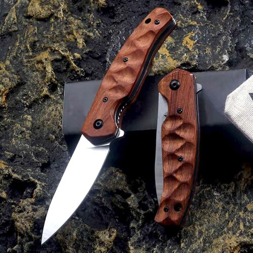 Joa Taschenmesser klappmesser Holzgriff & N690 Stahl outdoor edc axis lock messer klein jagdmesser pocket neck knife/clip