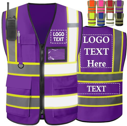 YAEILOV Benutzerdefinierte Sicherheitsweste mit hoher Sichtbarkeit, Klasse 2 für Männer, personalisierte Arbeitswesten mit zweifarbigem Logo für Bauarbeiter