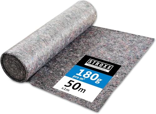 STROXX – Malervlies 1 x 50m mit 180g/m² – Abdeckvlies in Profi-Qualität mit PE Anti-Rutsch Beschichtung – extra starkes Schutzvlies – mehrfach verwendbar