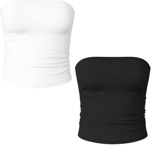 Boobtube Tops Women,Bandeau Top, 2 Pack Ladies Bandeau Tops(Black and White), Tube Top with Built in bra, for Beach, Party, Casual Outing,Daily Wear,with Jeans, Skirts, or Shorts