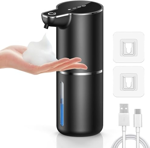 maxtachi Dispensador Jabon Baño Automatico,Dispensador Jabon Cocina con Sensor Movimiento por Infrarrojos,4 Niveles Ajustables,USB Recargable Dosificador Jabon Espuma para Hotel,Baño,Cocina