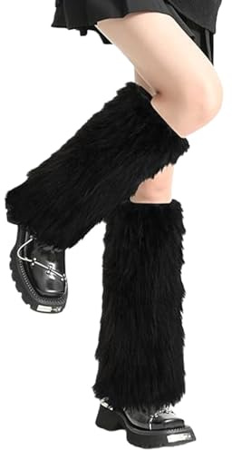 MUNSKT 40cm Fuzzy Leg Warmers, Faux Fur Fluffy Boots for Women,Warm Y2K Christmas Boot Cuffs for Music Party Costumes