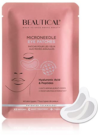 BEAUTICAL Patchs pour les yeux aux Micro-aiguilles, Anti-poches Anti-rides Anti-âge Anti-Cernes, Repulpant | Effet lissant immédiat | Peau Rajeunie | Acide Hyaluronique | Peptides | 1 paire