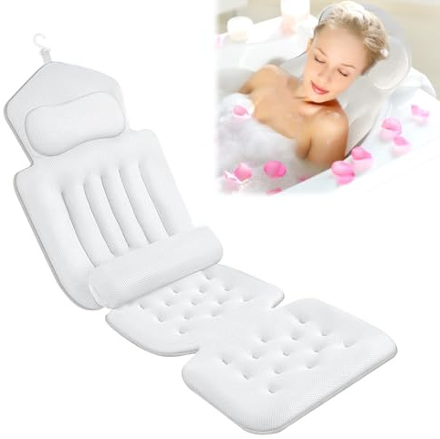 Cuscino per vasca da bagno intero con cuscino cervicale e lombare, tappetino per vasca da bagno con poggiatesta sostiene collo e schiena per il relax quotidiano e alleviare lo stress, bianco
