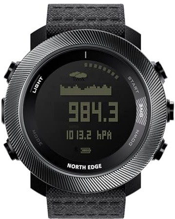 NORTH EDGE Apache D Dive Watch for Men 50M Free Dive Computer, Digital Compass, Altimeter, Barometer, Step Counter, Waterproof Sports Hiking Climbing Watch Large Display Rechargeable Battery (Black display screen, Black, Silicone)