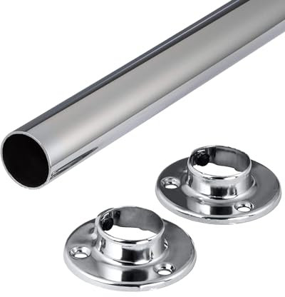 Gedotec Asta appendiabiti a parete rotonda | 1 set di aste appendiabiti con 2 cuscinetti per aste guardaroba cromo lucido | POLE | asta per mobili in acciaio 1200 mm lunghezza - fatto Germania