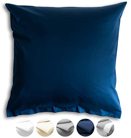 bo&button® Kissenbezug 80x80 cm, einzeln, Mako Satin Bio Baumwolle - echte Luxusqualität, Navy/Dunkelblau/Marineblau