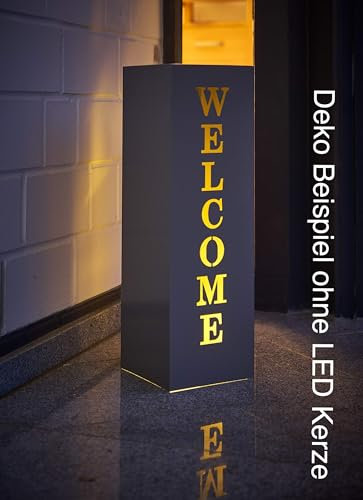 AMARE Home Deko Säule Hauseingang Garten Windlicht Blumensäule Podest Welcome 16 x 16 x 50 cm grau, Silber, Design