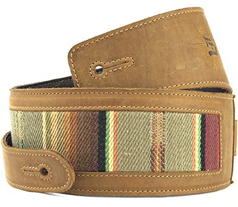 Anthology Gear Southwest Inspired Full Grain Leather Guitar Strap - For Electric, Acoustic, and Bass Guitars - El Camino (Tobacco with Saddle Fabric, 3 Width)