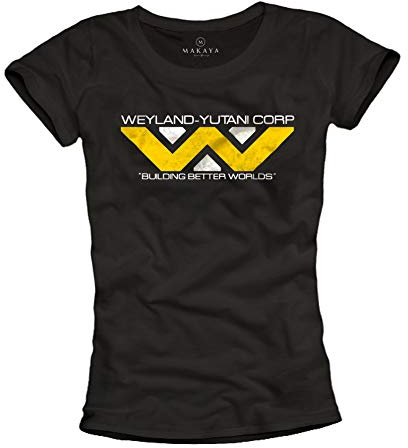 MAKAYA Weyland Yutani Corp T-Shirt För Damer - Alien Fanshirt - Kvinnor/Flickor/Systrar Svart Storlek XXL