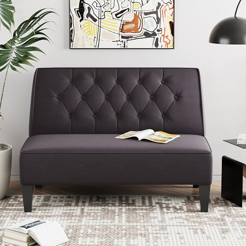Alunaune Upholstered Loveseat Couch for Living Room, Armless Bedroom Settee Small Love Seat Sofa Tufted Button Dining Room Bench - Dark Grey