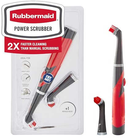 Rubbermaid Reveal Power Scrubber with Multi-Purpose & Grout Head, Cordless Electric Battery Powered Scrub Brush, Water Resistant, for Home/Kitchen/Bathroom/Grout/Tile/Shower/Tub