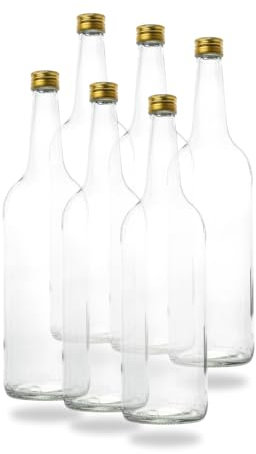 12 leere 1 Liter Glasflaschen 1000ml mit Schraubverschluss Gold PP28 - Glastrinkflasche 1l ideal als Wasserflasche Glas 1l, Schnapsflaschen 1l, Likörflaschen 1l oder leere Weinflaschen 100 cl